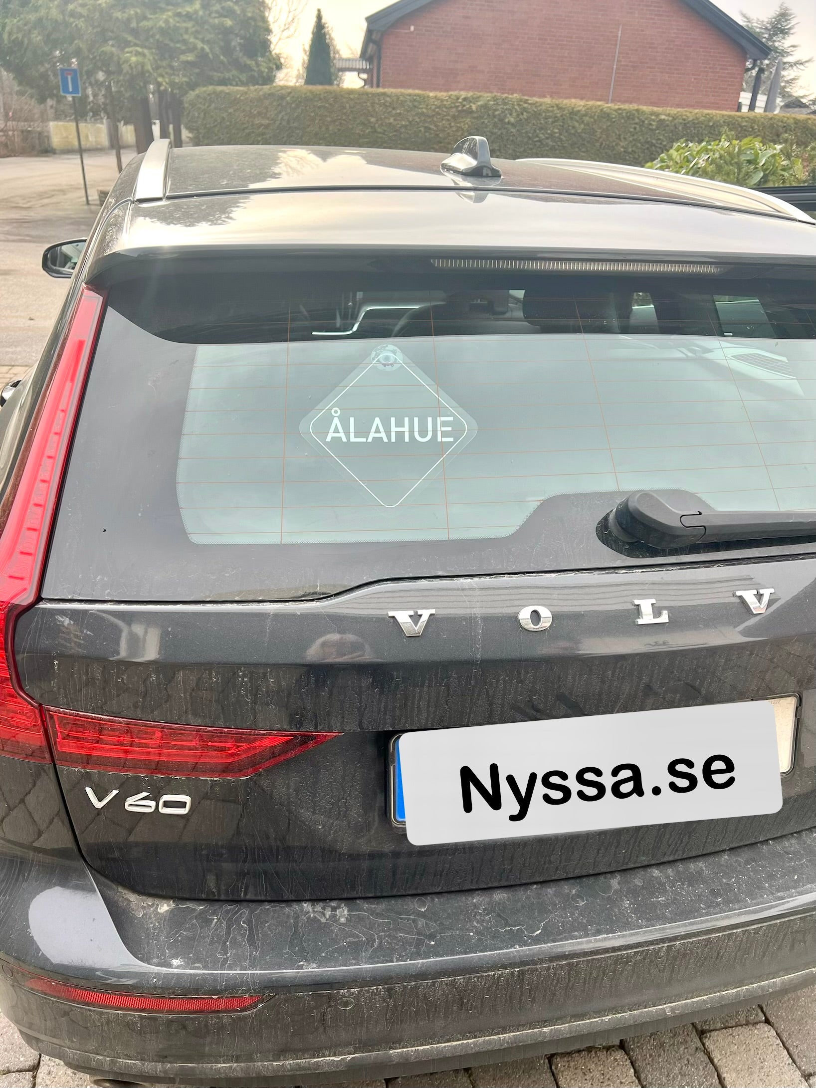 Nyssa Säg det på Skånska bilskylt with Ålahue design, featuring traditional Skånska language and decorative elements in the image.