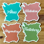 Nyssa Skåneorter sticker with colorful map design, showcasing regions of Skåne in a vibrant and detailed illustration.