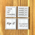 Set of four Nyssa HANDLA! refrigerator magnets with colorful designs, displayed on a white background.