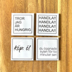 Set of four Nyssa HANDLA! refrigerator magnets with colorful designs, displayed on a white background.