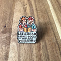Nyssa Let's Read pin featuring colorful letters and a playful design, perfect for book lovers and reading enthusiasts.